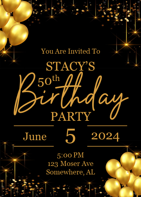 Black and Gold Birthday Invitation