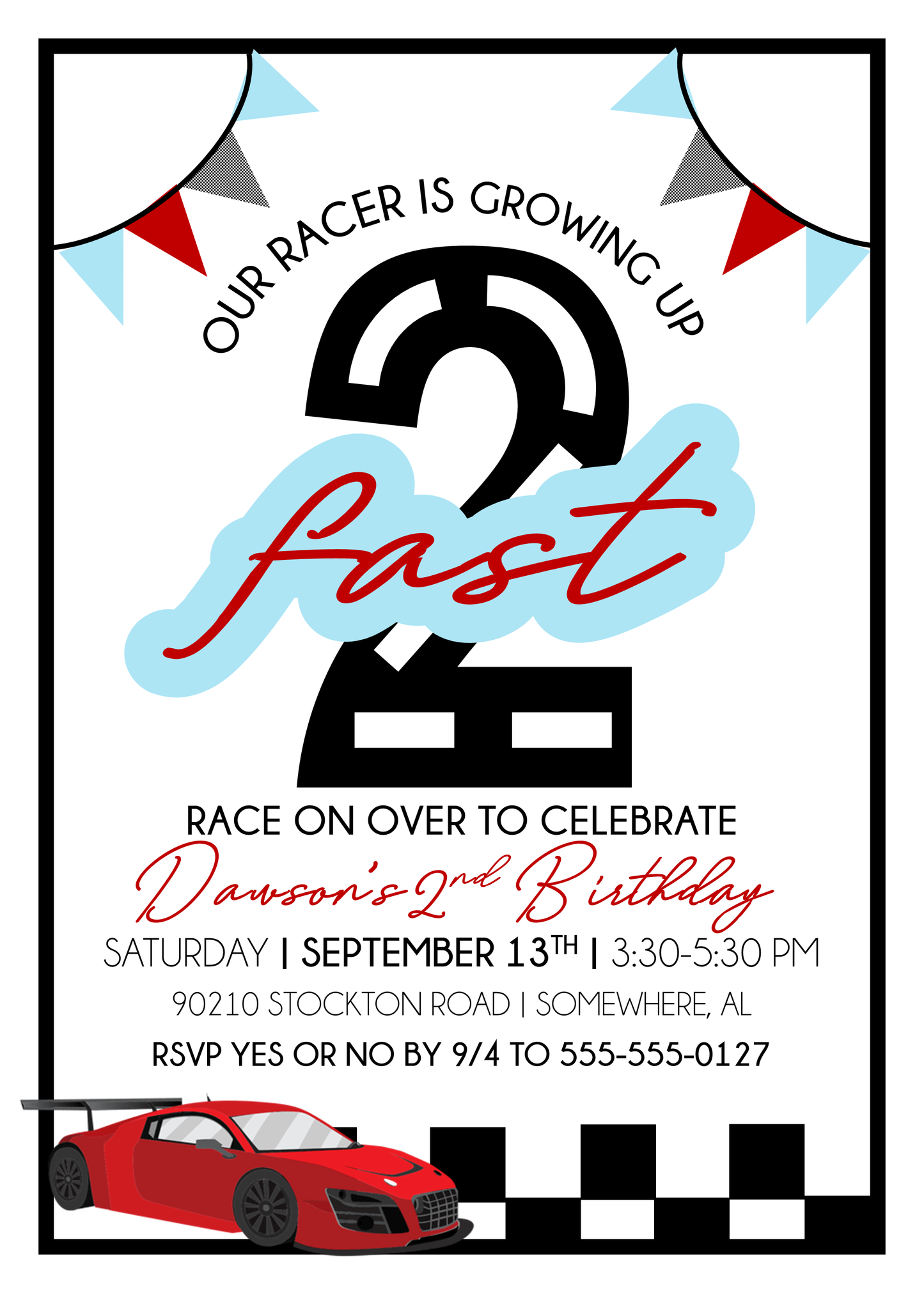 Racecar 2nd Birthday Invitation