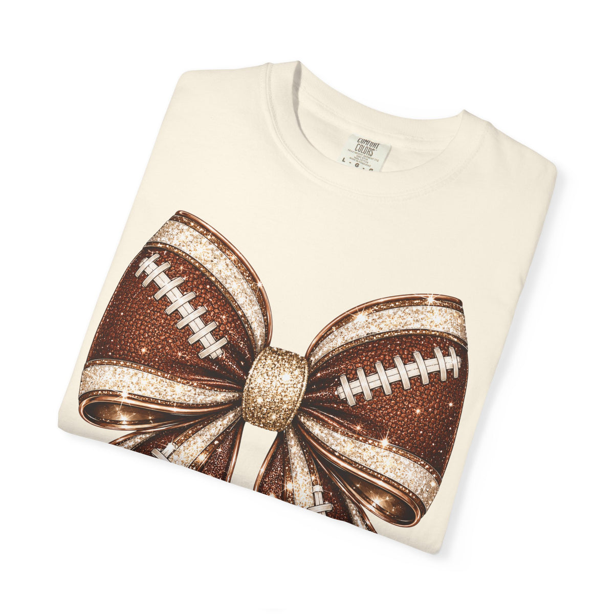 Football Bow T-Shirt — Glitter Brown Cheer & Game Day Tee