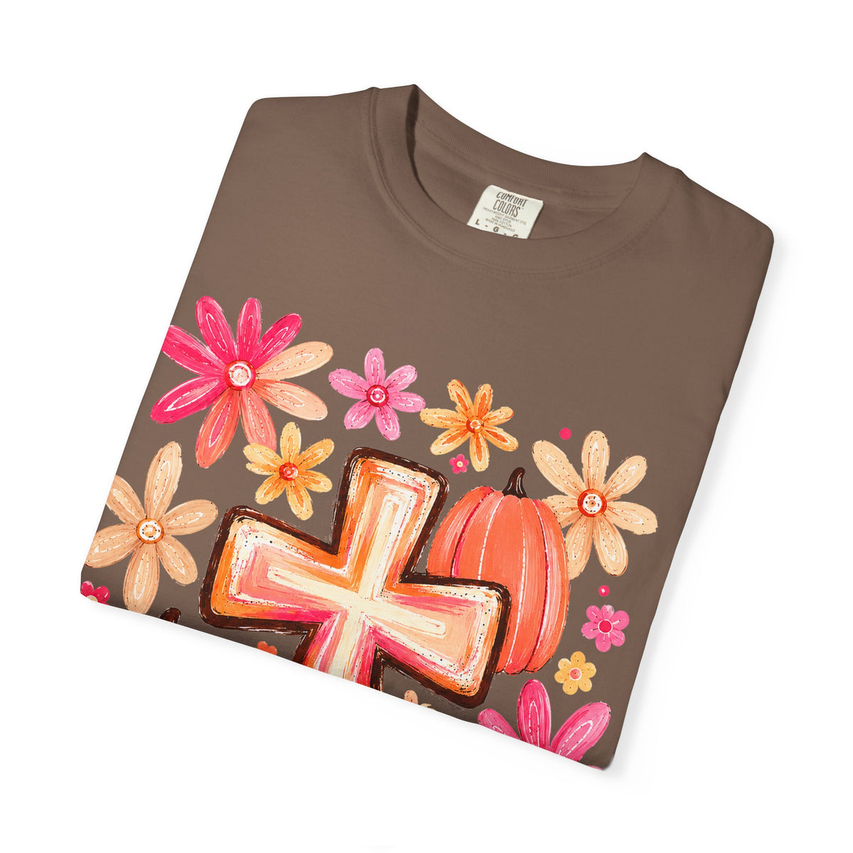 Christian Fall T-Shirt — Cross, Pumpkins & Flowers Autumn Tee
