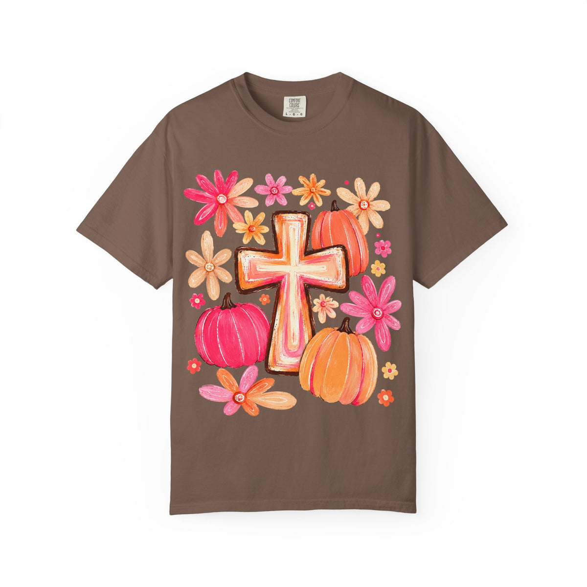 Christian Fall T-Shirt — Cross, Pumpkins & Flowers Autumn Tee