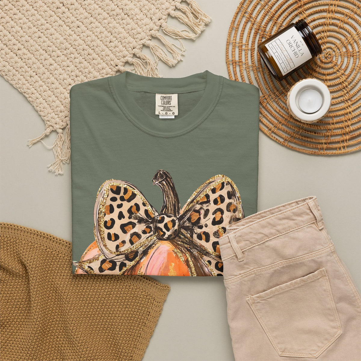 Leopard Bow Pumpkin T-Shirt — Cute Fall Halloween Tee