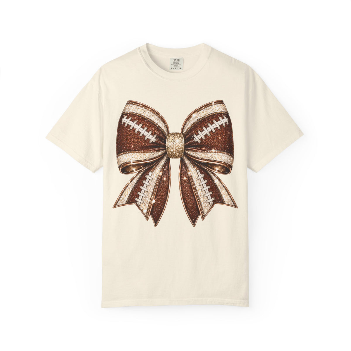 Football Bow T-Shirt — Glitter Brown Cheer & Game Day Tee