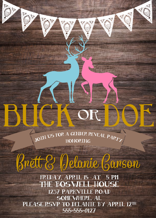 Buck or Doe Gender Reveal Invite