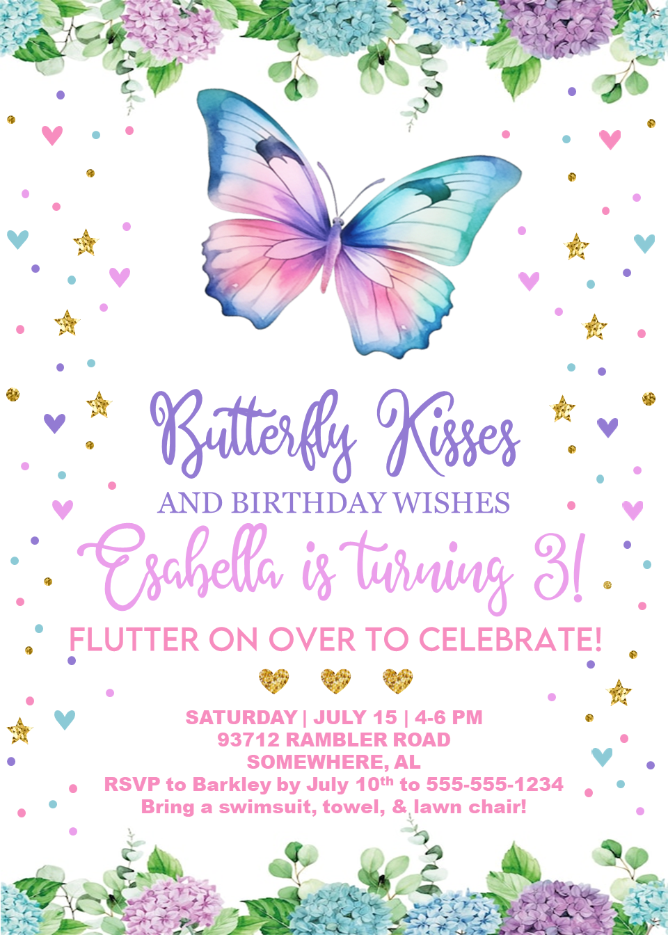 Butterfly Kisses Birthday Invites