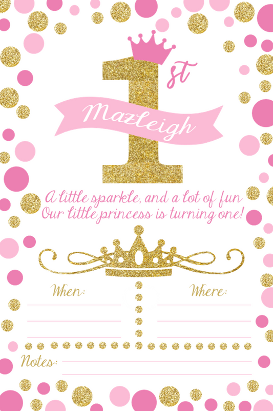 Pink and Gold First Birthday Invitation